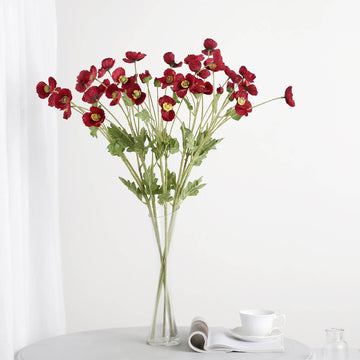 2 Stems 33" Red Artificial Silk Poppy Flower Bouquet Bushes