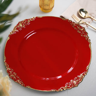 Red Gold Embossed Baroque Charger Plates