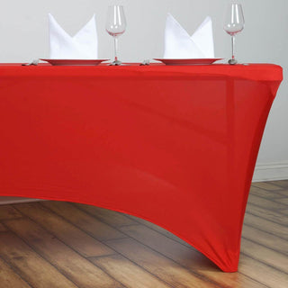 Premium Quality and Unmatched Elegance: The 6ft Red Rectangular Stretch Spandex Tablecloth Premium Quality and Unmatched Elegance: The 6ft Red Rectangular Stretch Spandex Tablecloth