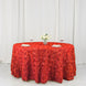 120inch Red Grandiose 3D Rosette Satin Round Tablecloth