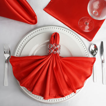 5 Pack Red Seamless Satin Cloth Dinner Napkins, Wrinkle Resistant 20"x20"