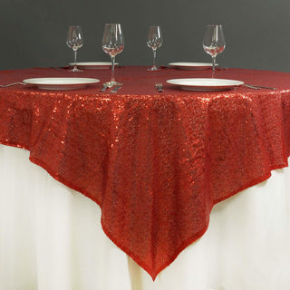 Elegant Red Sequin Sparkly Square Table Overlay