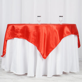 Enhance Your Party Table Decor with the Red Satin Table Overlay