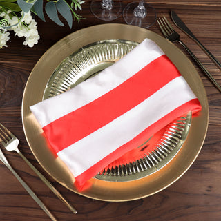 Red and White Striped Satin Cloth Dinner Napkins