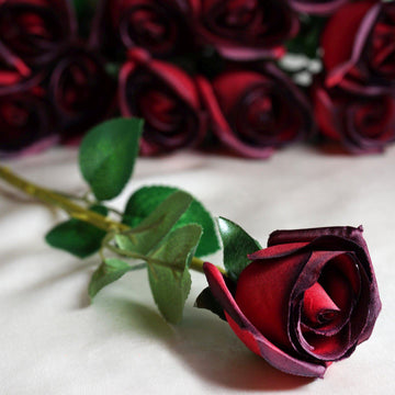 31" 24Pcs Red, Black Tip Long Stem Artificial Silk Roses Flowers