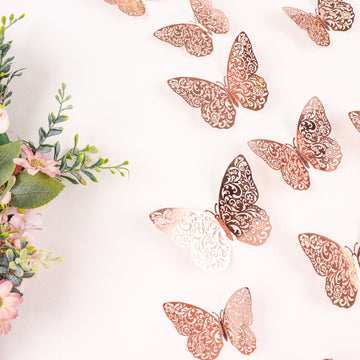 12 Pack 3D Rose Gold Butterfly Wall Decals DIY Removable Mural Stickers Cake Decorations