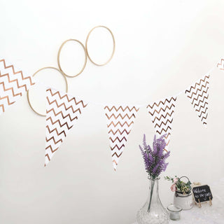 Add a Touch of Elegance with the 7.5ft Rose Gold Chevron Print Triangle Pennant Flag Party Banner Add a Touch of Elegance with the 7.5ft Rose Gold Chevron Print Triangle Pennant Flag Party Banner