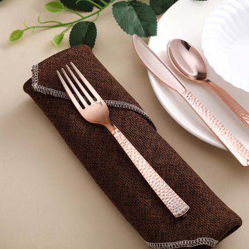 24 Pack Rose Gold Hammered Style 7" Heavy Duty Plastic Forks, Plastic Silverware