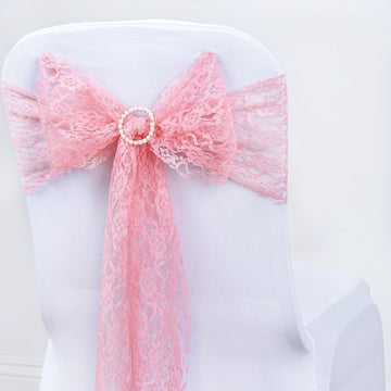 5 Pack 6"x108" Rose Quartz Floral Lace Chair Sashes