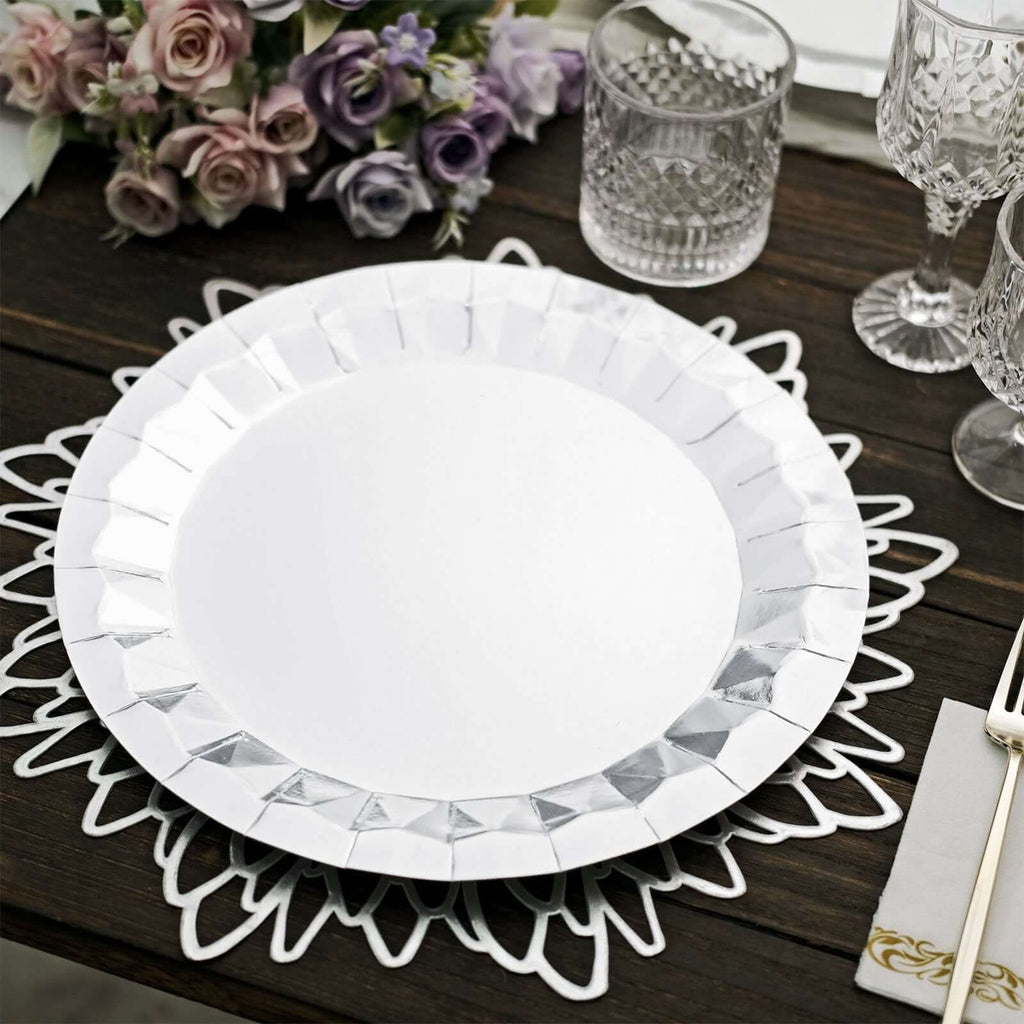 Silver Geometric Foil Paper Charger Plates