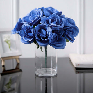 Elegant Royal Blue Artificial Velvet-Like Fabric Rose Flower Bouquet Bush Elegant Royal Blue Artificial Velvet-Like Fabric Rose Flower Bouquet Bush