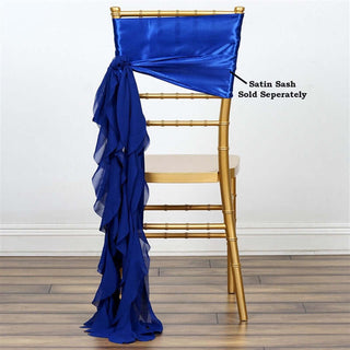 Elevate Your Event Decor with Royal Blue Chiffon Curly Chair Sashes Elevate Your Event Decor with Royal Blue Chiffon Curly Chair Sashes