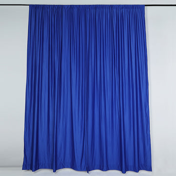 2 Pack Royal Blue Scuba Polyester Event Curtain Drapes, Inherently Flame Resistant Backdrop Event Panels Wrinkle Free with Rod Pockets - 10ftx10ft
