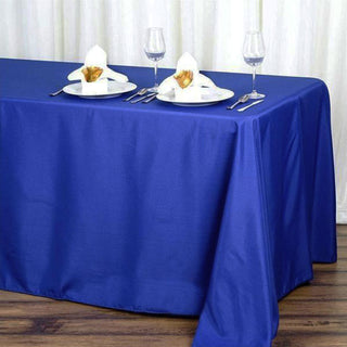Upgrade Your Event Décor with the Royal Blue 90"x132" Seamless Polyester Rectangular Tablecloth