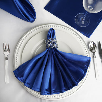 5 Pack Royal Blue Seamless Satin Cloth Dinner Napkins, Wrinkle Resistant 20"x20"