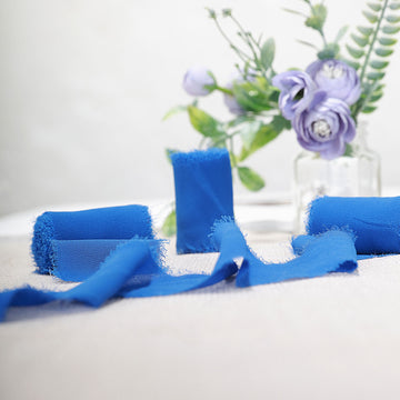 2 Pack 6yd Royal Blue Silk-Like Chiffon Linen Ribbon Roll For Bouquets, Wedding Invitations Gift Wrapping