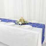 9ft Royal Blue With Gold Foil Geometric Pattern Table Runner