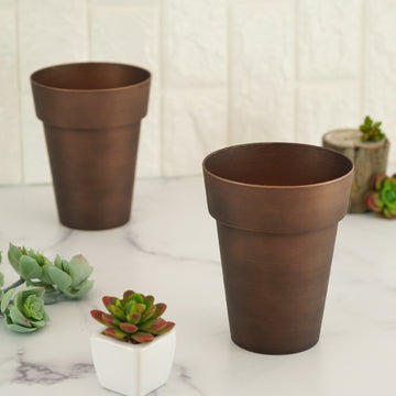 2 Pack 6" Rustic Brown Medium Flower Plant Pots, Indoor Decorative Planters