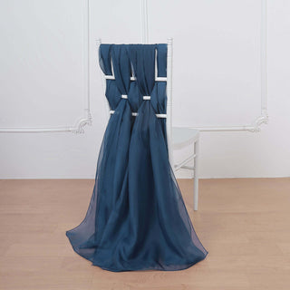 Elevate Your Event with Navy Blue Chiffon Chair Sashes Elevate Your Event with Navy Blue Chiffon Chair Sashes