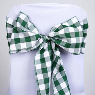 Green and White Buffalo Plaid Checkered Chair Sashes - Add a Pop of Color to Your Event Decor