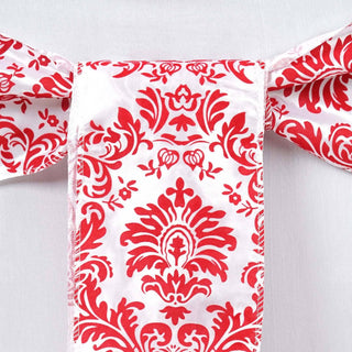 Create a Stunning Event Decor with Red and White Damask Chair Sashes