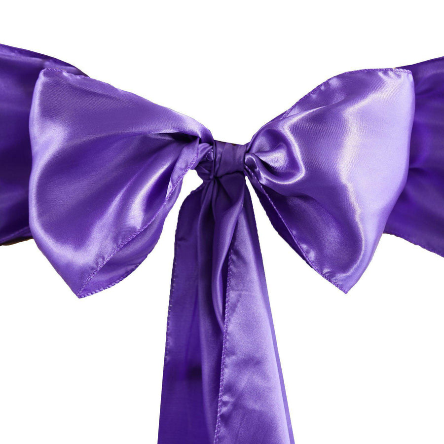 5 pack | 6 inch x 106 inch Purple Satin Chair Sash#whtbkgd