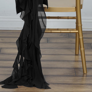Create an Unforgettable Atmosphere with Black Chiffon Curly Chair Sash