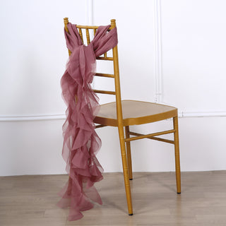 Add Elegance to Your Event with the Mauve Chiffon Curly Chair Sash