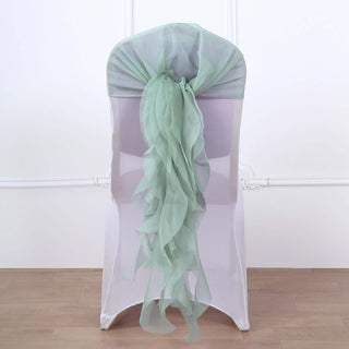 Transform Your Event Decor with Eucalyptus Sage Chiffon Curly Chair Sashes Transform Your Event Decor with Eucalyptus Sage Chiffon Curly Chair Sashes