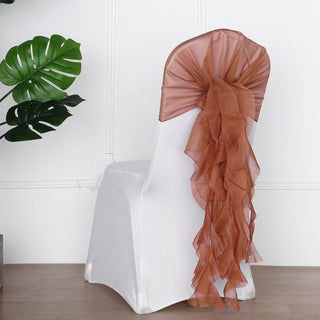 Enhance Your Event Aesthetics with Terracotta (Rust) Chiffon Curly Chair Sashes
