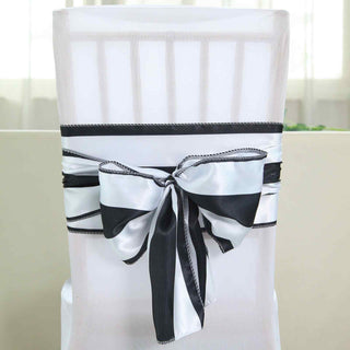 Create a Striking Contrast with Black and White Stripe Satin Chair Sashes