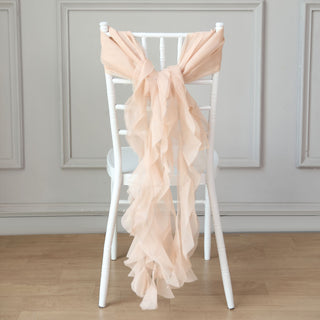 Elevate Your Event Decor with Nude Chiffon Hoods and Ruffles Willow Chiffon Chair Sashes