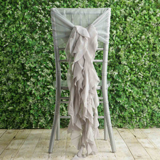 Elevate Your Event Decor with Silver Chiffon Hoods and Willow Chair Sashes