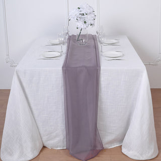 Add a Dreamy Touch to Your Tablescape with the 6ft Violet Amethyst Premium Chiffon Table Runner