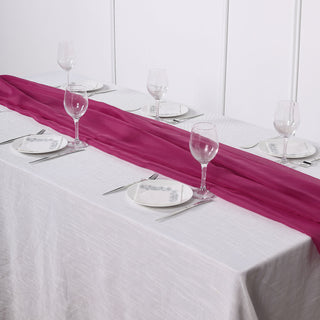 Create a Captivating Tablescape with the 6ft Fuchsia Premium Chiffon Table Runner