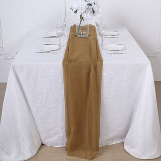 Add Elegance to Your Event with the 6ft Gold Premium Chiffon Table Runner
