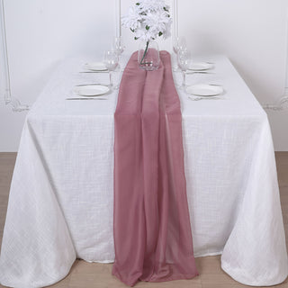 Elevate Your Event Decor with the 6ft Mauve/Cinnamon Rose Premium Chiffon Table Runner