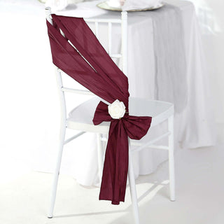 Add a Touch of Elegance with Burgundy Accordion Crinkle Taffeta Chair Sashes Add a Touch of Elegance with Burgundy Accordion Crinkle Taffeta Chair Sashes