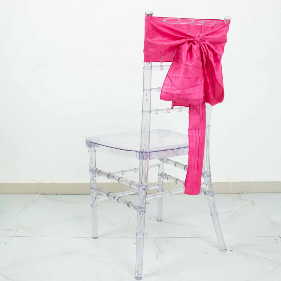 5 Pack | Fuchsia Accordion Crinkle Taffeta Chair Sashes - 6inch x 106inch