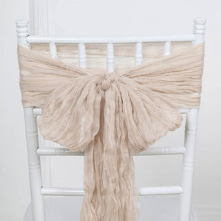 Create a Romantic Ambiance with Nude Beige Gauze Cheesecloth Chair Sashes