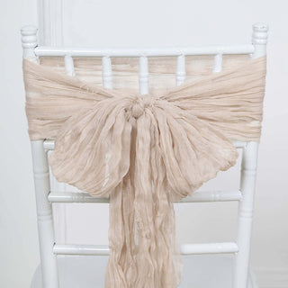Create a Romantic Ambiance with Nude Beige Gauze Cheesecloth Chair Sashes Create a Romantic Ambiance with Nude Beige Gauze Cheesecloth Chair Sashes