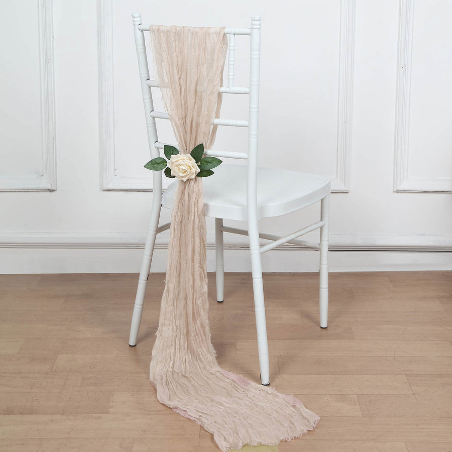 5 Pack | Nude Beige Gauze Cheesecloth Boho Chair Sashes - 16inch x 88inch
