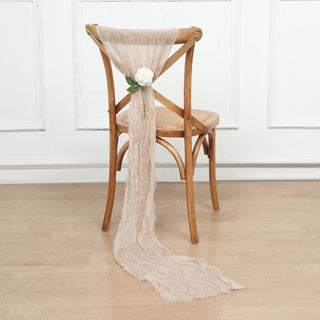 Elevate Your Event Decor with Nude Beige Gauze Cheesecloth Boho Chair Sashes