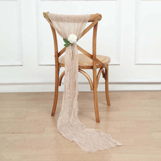 Elevate Your Event Decor with Nude Beige Gauze Cheesecloth Boho Chair Sashes Elevate Your Event Decor with Nude Beige Gauze Cheesecloth Boho Chair Sashes
