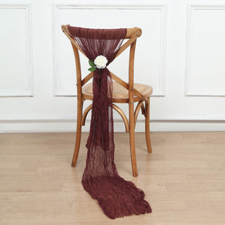 Add a Touch of Elegance with Burgundy Gauze Cheesecloth Boho Chair Sashes