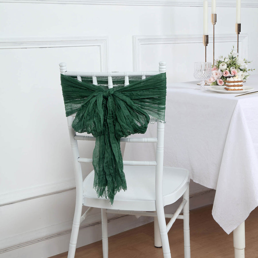 5 Pack | Hunter Emerald Green Gauze Cheesecloth Boho Chair Sashes - 16inch x 88inch