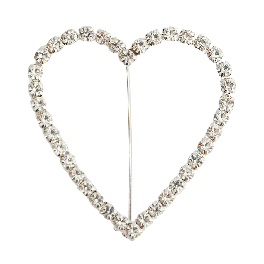 2inch Silver Diamond Heart Metal Chair Sash Bow Pin#whtbkgd