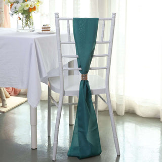 Create a Stunning Teal Ambiance with Peacock Teal Polyester Chair Sashes Create a Stunning Teal Ambiance with Peacock Teal Polyester Chair Sashes