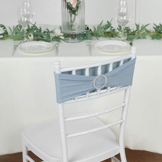 Dusty Blue Spandex Chair Sashes: The Perfect Addition to Your Event