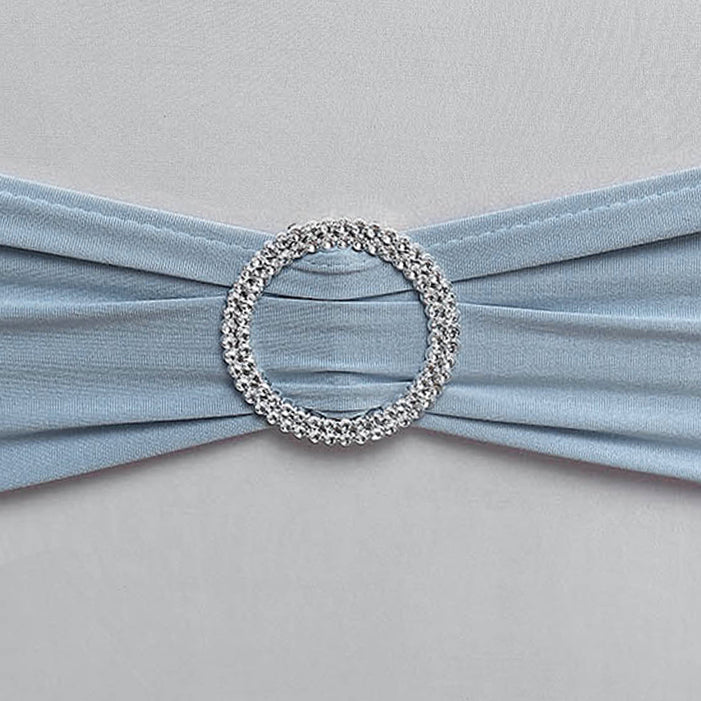 5 pack | 5Inchx14Inch Dusty Blue Spandex Stretch Chair Sash with Silver Diamond Ring Slide Buckle#whtbkgd